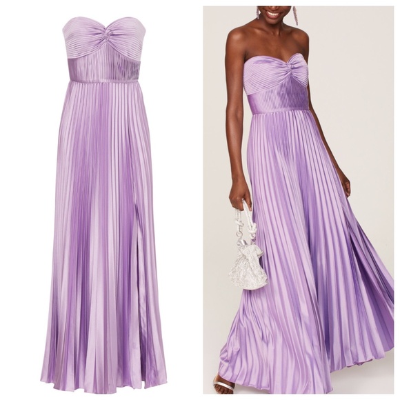 AMUR Stef Pleated Strapless Gown Maxi Dress Lilac Petal Purple Size 14 - Picture 1 of 13